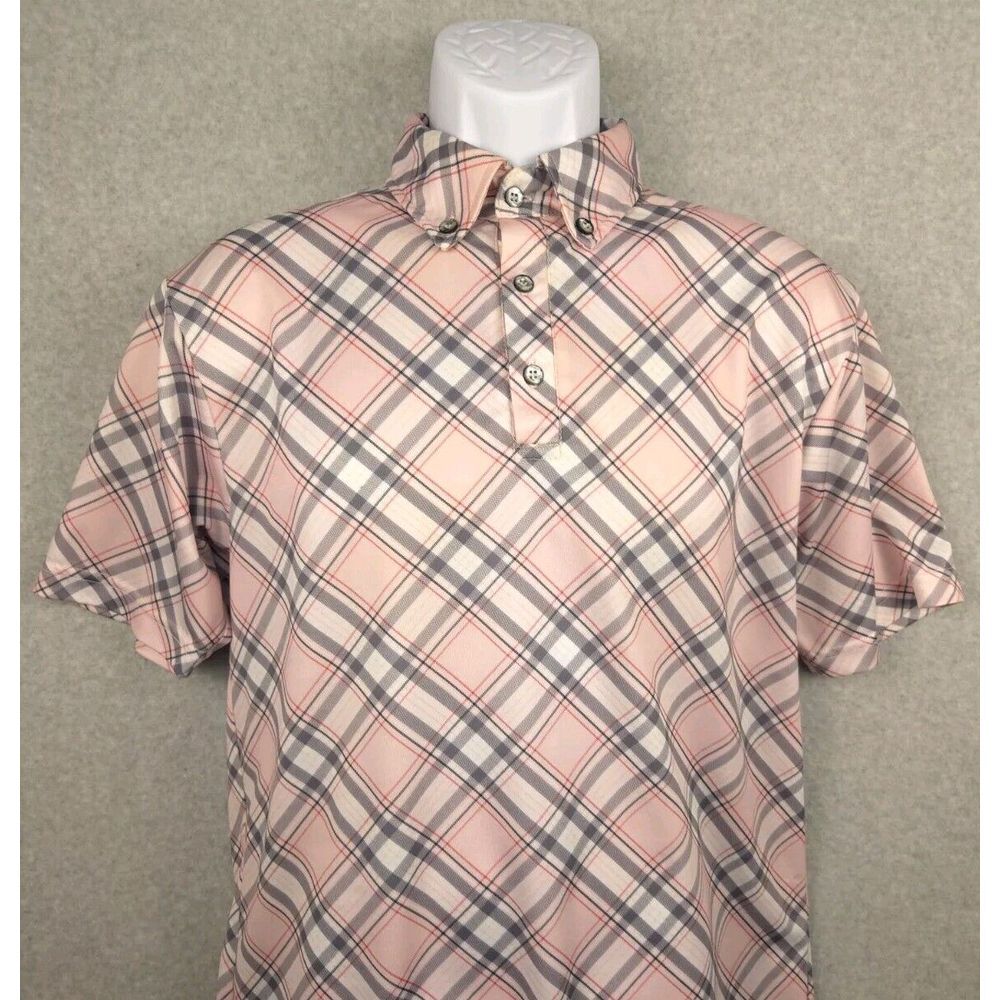 Iliac‎ Mens Polo Shirt Short Sleeve Medium Plaid Pink Made in USA READ